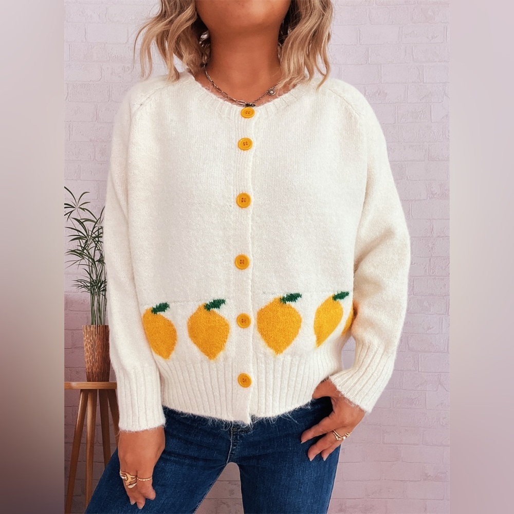 Lemon Pattern Button-Up Cardigan